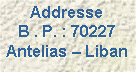 Text Box: Addresse
B . P. : 70227 Antelias – Liban 